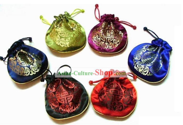 Pochettes de soie chinoise classique à cordon Bijoux Set-FU (5 pièces)