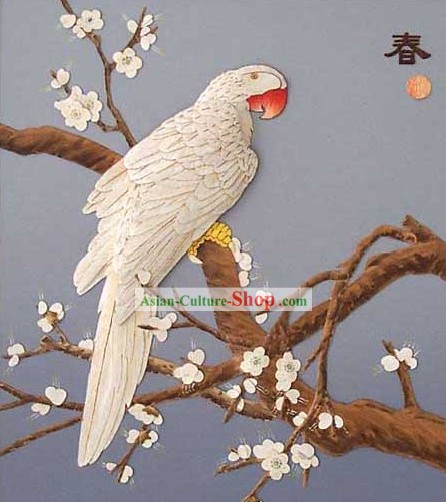 Mano cinese classico intagliato Casa in massello Decorative Painting-Parrot