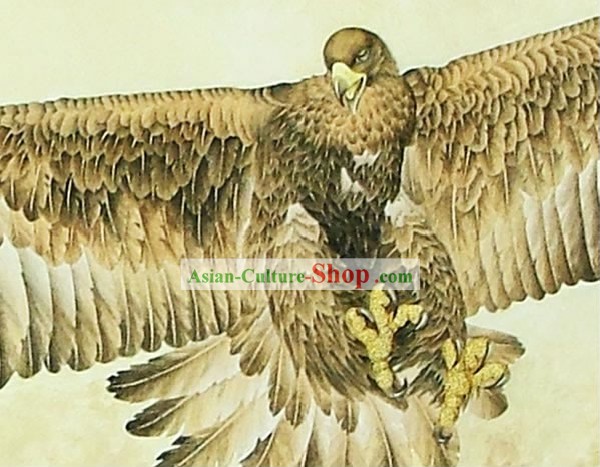 Parte china Gran clásico de madera tallada casa sólida Pintura Decorativa-águila volando en el mar