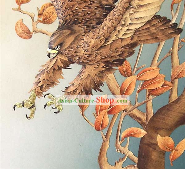 Mano cinese classico Grande Carved Wood House Solid Decorative Painting-Hawk in the Wind