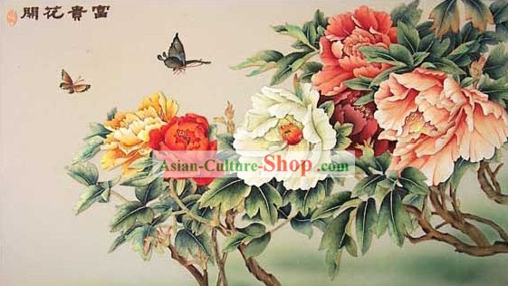 Mano cinese classico Carved Wood House Solid Decorative Painting-Flower Onore e ricchezza