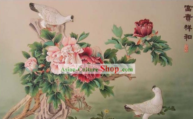 Mano clásico chino de madera tallada casa sólida Pintura Decorativa-Pigeon