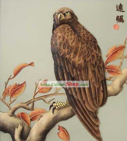 Mano clásico chino de madera tallada casa sólida Pintura Decorativa-Hawk