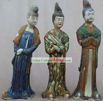 Chinois classique Archaized Tang San Cai Statue-demoiselles d'honneur (Three Pieces Set)