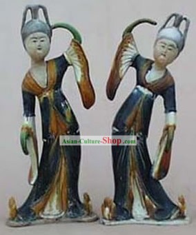 Chinois classique Archaized Tang San Cai Statue-Tang Dynasty Danseurs Palace (Pair)