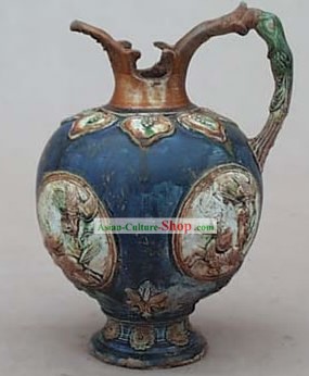 Chinois classique Archaized Tang San Cai Statue-Lotus Kylin Kettle