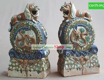 Chinese Classic Archaized Tang San Cai Statue-Pair von Foo Dog Frusta