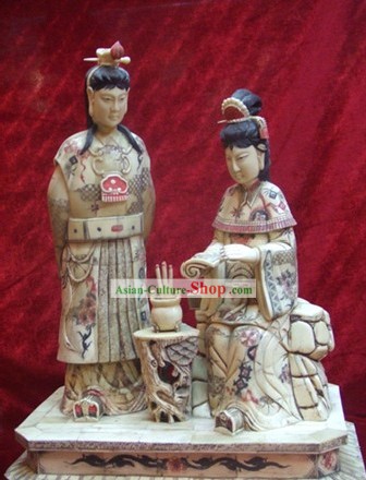 Buey chino clásico hueso Escultura Estatua de artesanía-Sueño de la Cámara de Red