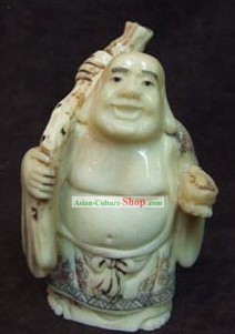 Cinese classico Ox Bone Artigianato Scultura Statua-Hop-Pocket Monk