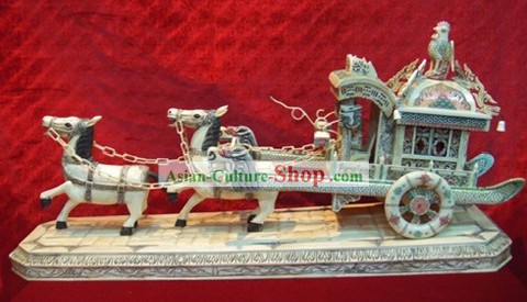 Chinese Classic Ox Knochen Handwerk Skulptur Statue-Wagen