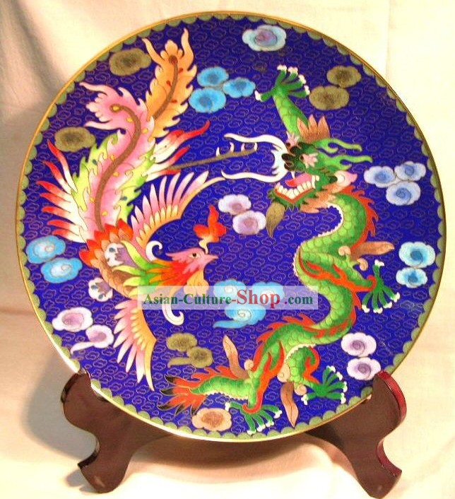 Chinois classique Cloisonné Artisanat-Dragon et Phoenix porte bonheur