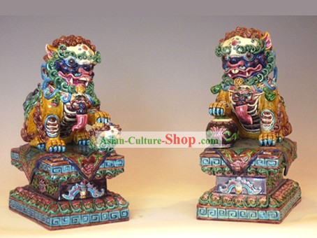 Céramique chinoise-Large Cochin Pékin Lions Paire
