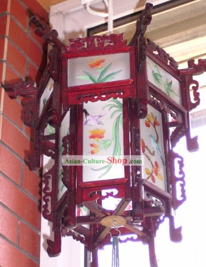 Chinesische zwei Schichten von Hand bemalt und geschnitzt Palace Blumen-und Vogel-Lantern