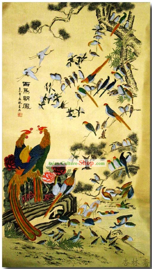 Peinture chinoise classique traditionnel par Zhang Chunlin-des centaines d'oiseaux
