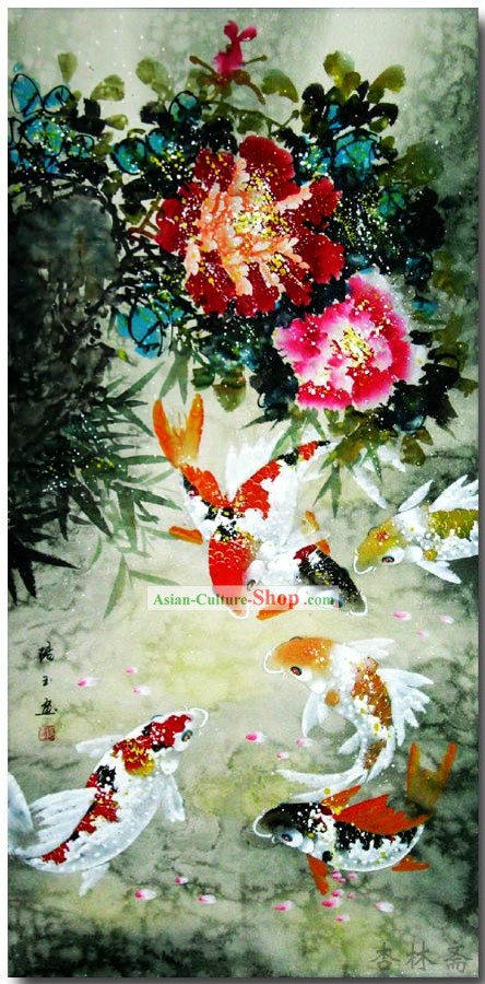 Chinois classique peinture traditionnelle-Colorful Poissons chanceux