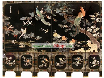 Fabriqué à la main chinoise laque d'écran des centaines d'oiseaux