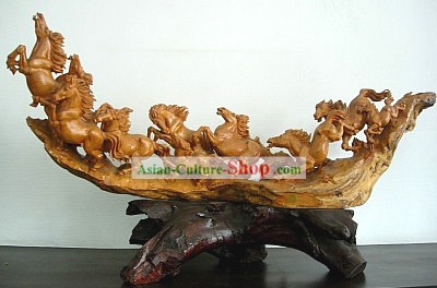 Sculpté à la main chinoise Sculpture-course de groupe Chevaux
