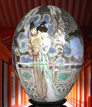 Chinese Wonder Hand Painted Colorful Egg-Poet Couple Painting