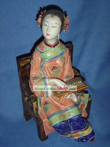 Femme chinoise Vivid céramique dynastie Qing Statue-Faire les comptes