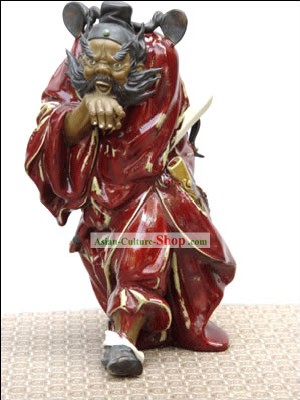 Hand Made Shi Wan Céramique Artistique Statue-Zhong Kui Saint Attraper