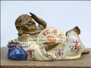 Hand Made Фошань Ши Ван Художественная керамика статуя-Happy Монах