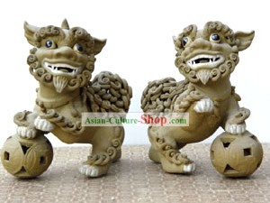 Hand Made Foshan Paire artistique Lion Céramique-Danse