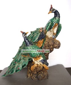 Feito à Mão Foshan Shi Wan Couple Cerâmica Artística-Peacock
