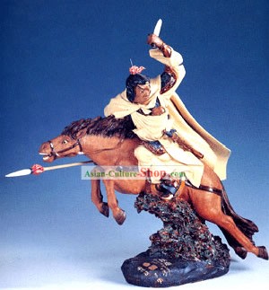Hecho a mano chino Shi Cerámica Wan-Estatua antigua valiente general Zhao Yun