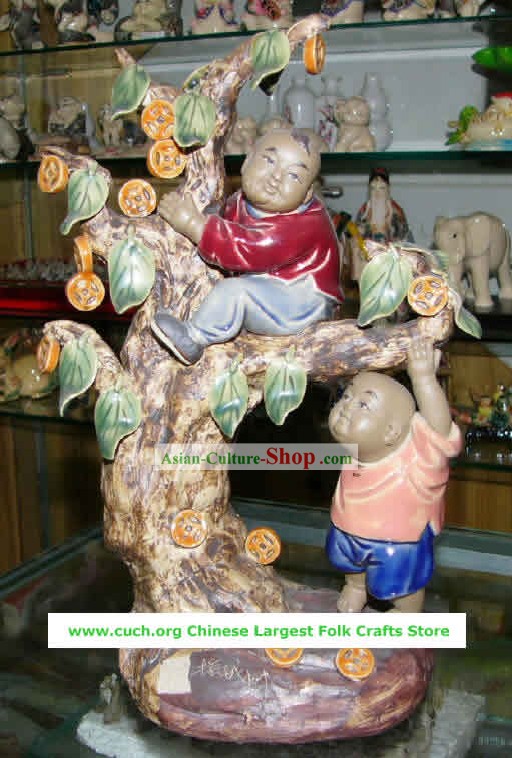 Hecho a mano chino Shi Wan Cerámica-árbol del dinero