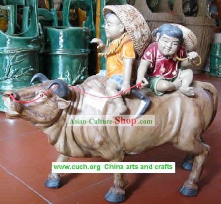 Ван Ши-Керамика статуя Счастливые Cowboys