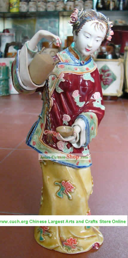 Hecho a mano Shi Wan Cerámica estatua antigua-la felicidad