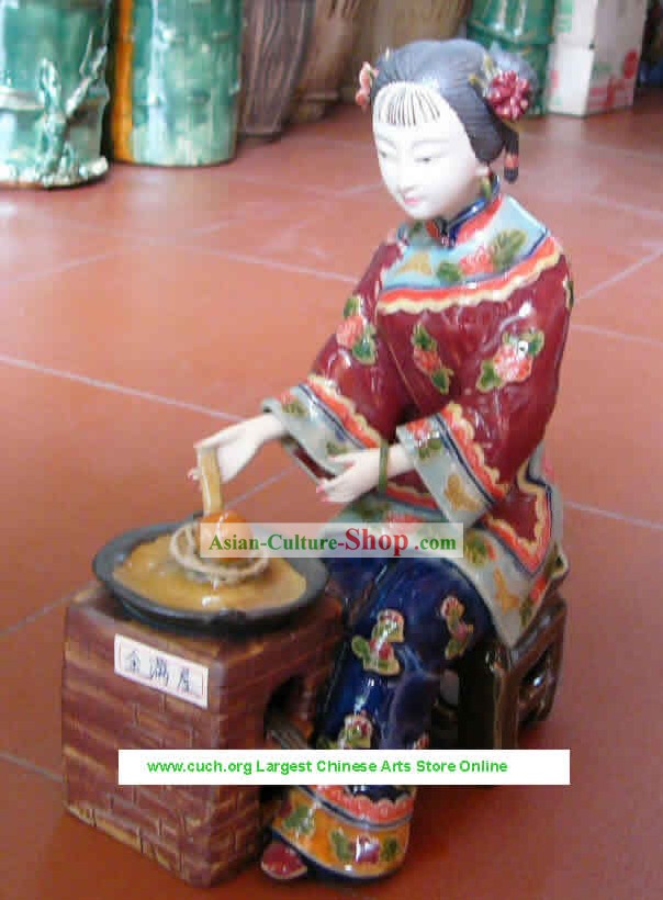 Hecho a mano Shi Wan Cerámica Palacio Estatua de platos de cocina Mujer