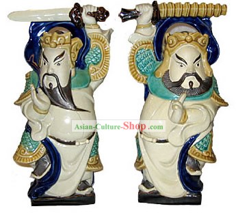 Fabriqué à la main chinoise Shi Wan-céramique Porte Paire de Dieu