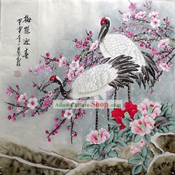 Main Chinois peints Peinture par Qin Xia-Grues antique