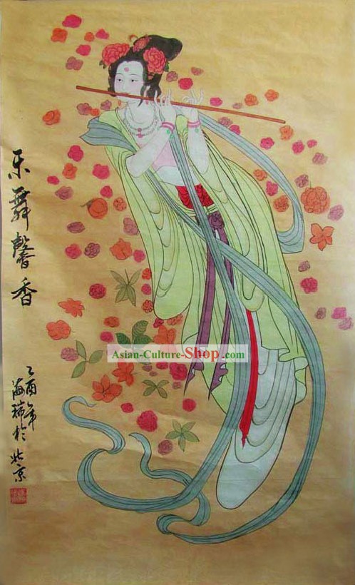 中国の伝統的絵画 - フライングダンシングフェアリーフルート演奏