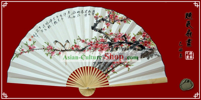 Main Chinois peints Fan grande décoration par Zhao Qiaofa-Plum Blossom