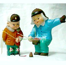 Hecho a mano chino figurilla-Playing tradicional de barro Juego Peg-top