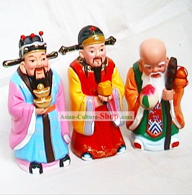 Pékin fait de la boue à la main Figurine-Luck, de la santé et la richesse Fées (trois pièces Set)