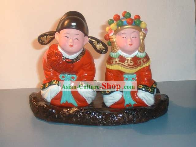 Pékin fait de la boue à la main Couple Figurine-nouvellement marié