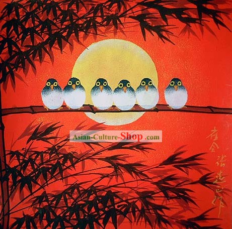 Shan Xi Folk Fermier Peinture-Sparrow Réunion