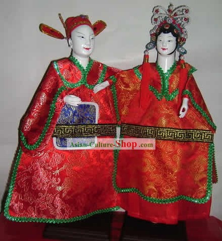 中国の古典手作りハンドパペットカップル - 花婿と花嫁