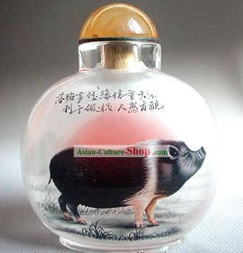 Snuff Bottles Mit Innen Painting Chinese Zodiac Series-Pig 1