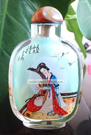 Snuff Bottiglie con dentro la pittura dei caratteri della Serie-Cinese Antica Bellezza Arpa Giocare