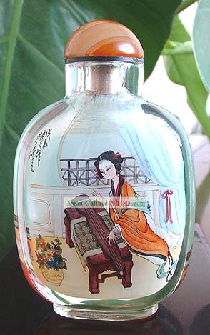 Garrafas Snuff Com Dentro Personagens Pintura Zither Série chinês Beleza Antiga Playing