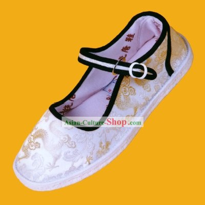 Mano cinese tradizionale fatto Folk Drago scarpe di tela bianca per Man 1