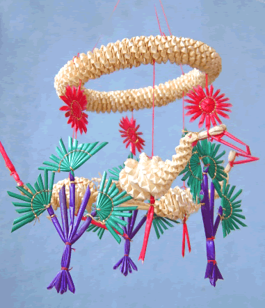 Chinas Hand Made Weizenhalm Windbell-Cranes Bless Healthy
