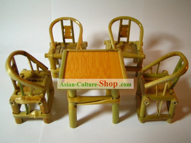 Chinese Traditional Mini Möbel-Bamboo Schreibtisch und Stühle Set