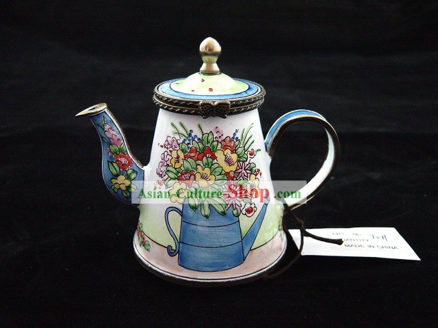 Chinese Hand Painted Enamel Kettle-Wide Flower and Watering Pot