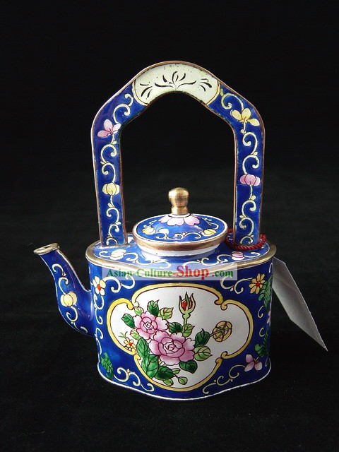 Chinois traditionnel à la main peint levage émail Kettle-Lotus Beauté