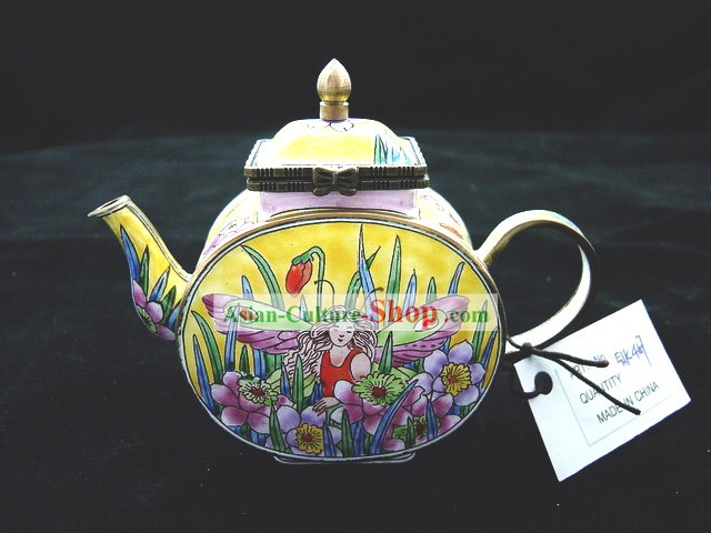 Chinesische Hand Painted Enamel Kettle-Butterfly Angel